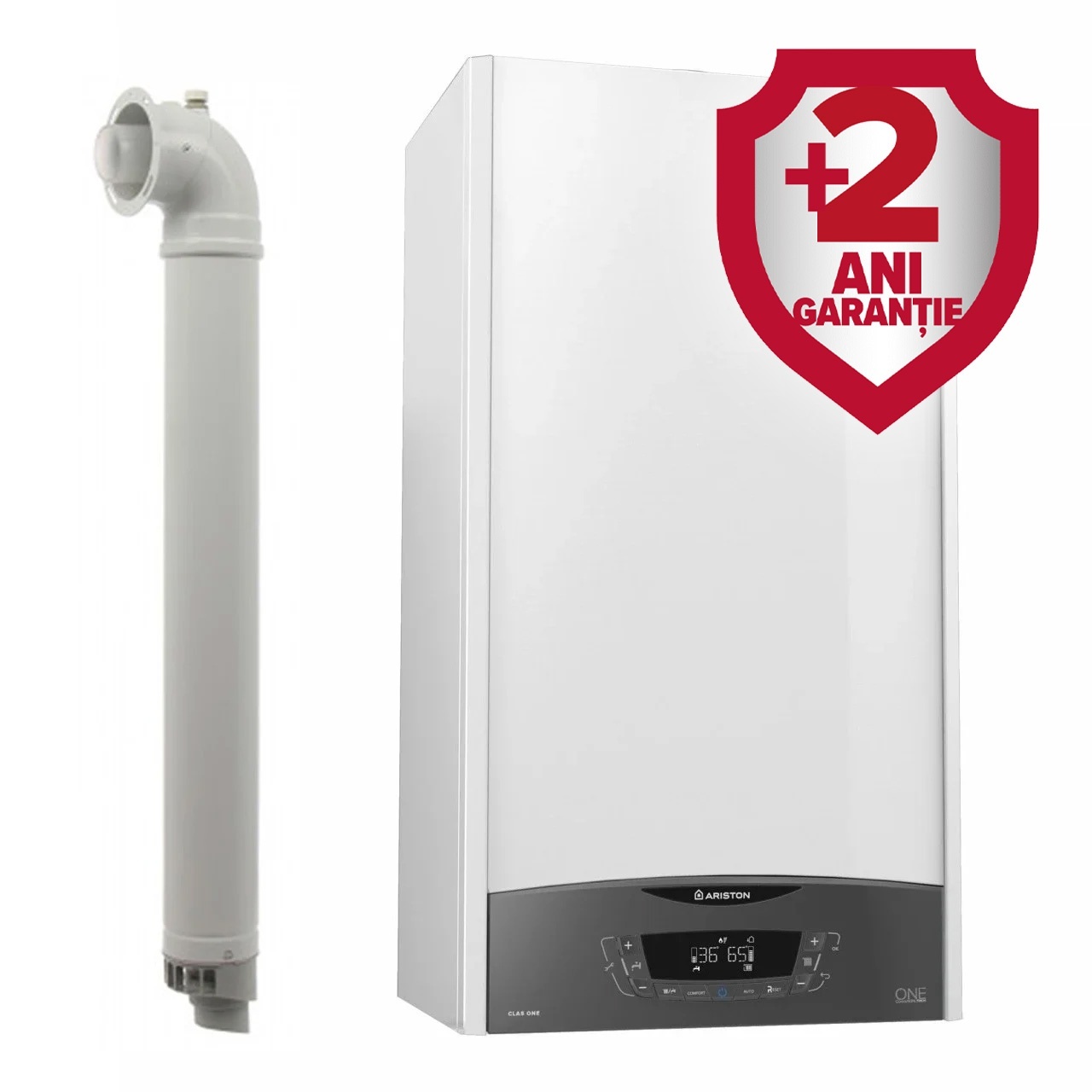 Pachet centrala termica pe gaz/GPL in condensare Ariston Clas One 35 kW, Wi-Fi, incalzire si ACM, Kit evacuare inclus + Extragarantie 2 ani