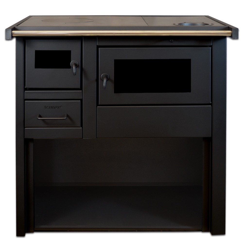 Soba pe lemn Termax Popular, 7.12 kW, evacuare pe dreapta, cuptor integrat, randament 81.27%, 47 m², Negru