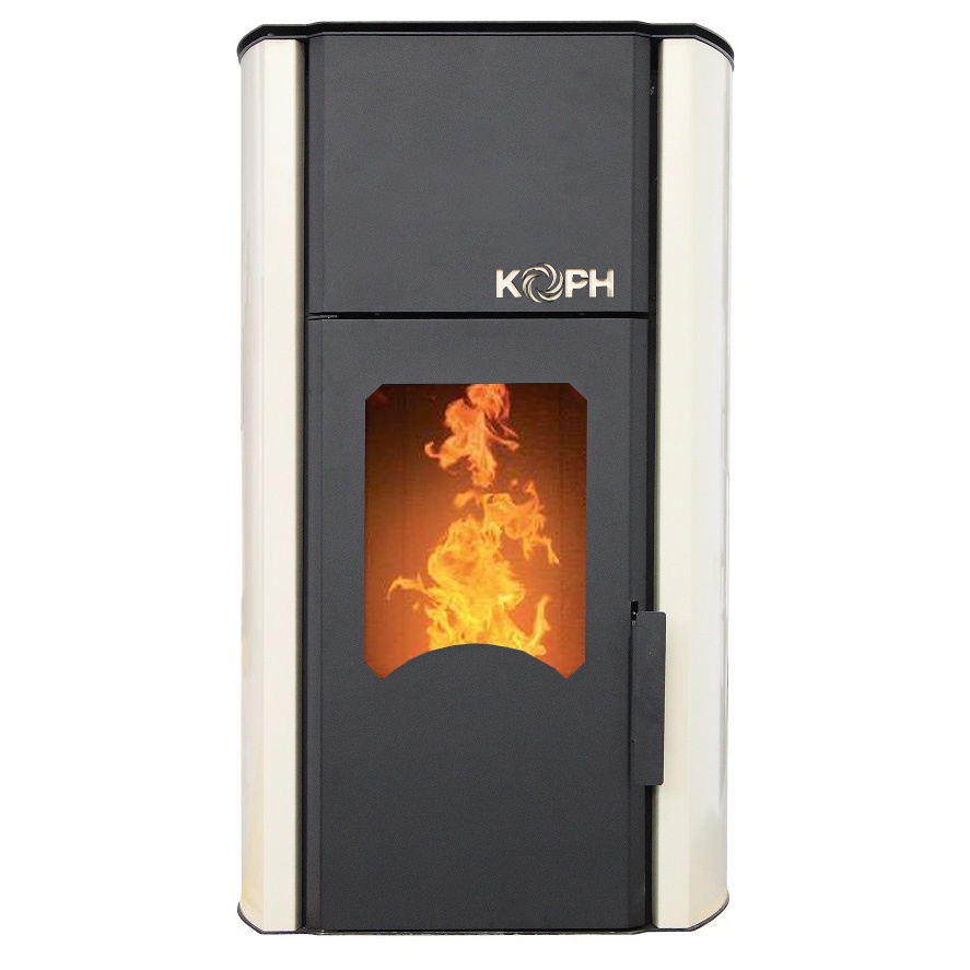 Termosemineu cu peleti KOPH PM 30 kW, 200 mp, buncar peleti 30 kg, diametru cos fum ⌀80 mm, pompa recirculare si vas expansiune incorporate, Crem