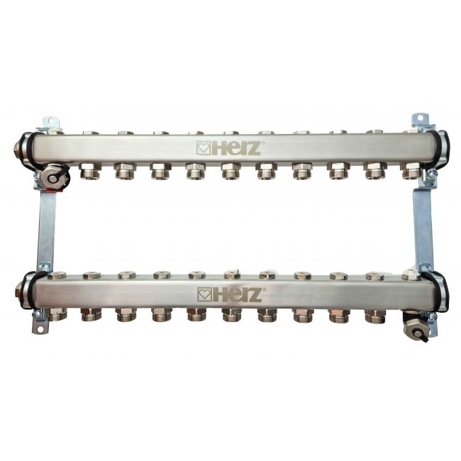 Distribuitor pentru corpuri de incalzire, 10 cai, HERZ, inox 1"