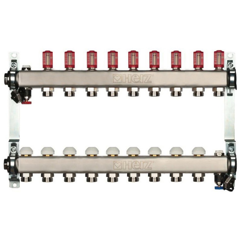 Distribuitor pentru incalzire pardoseala, 9 cai, HERZ, inox 1", cu iesire G 3/4