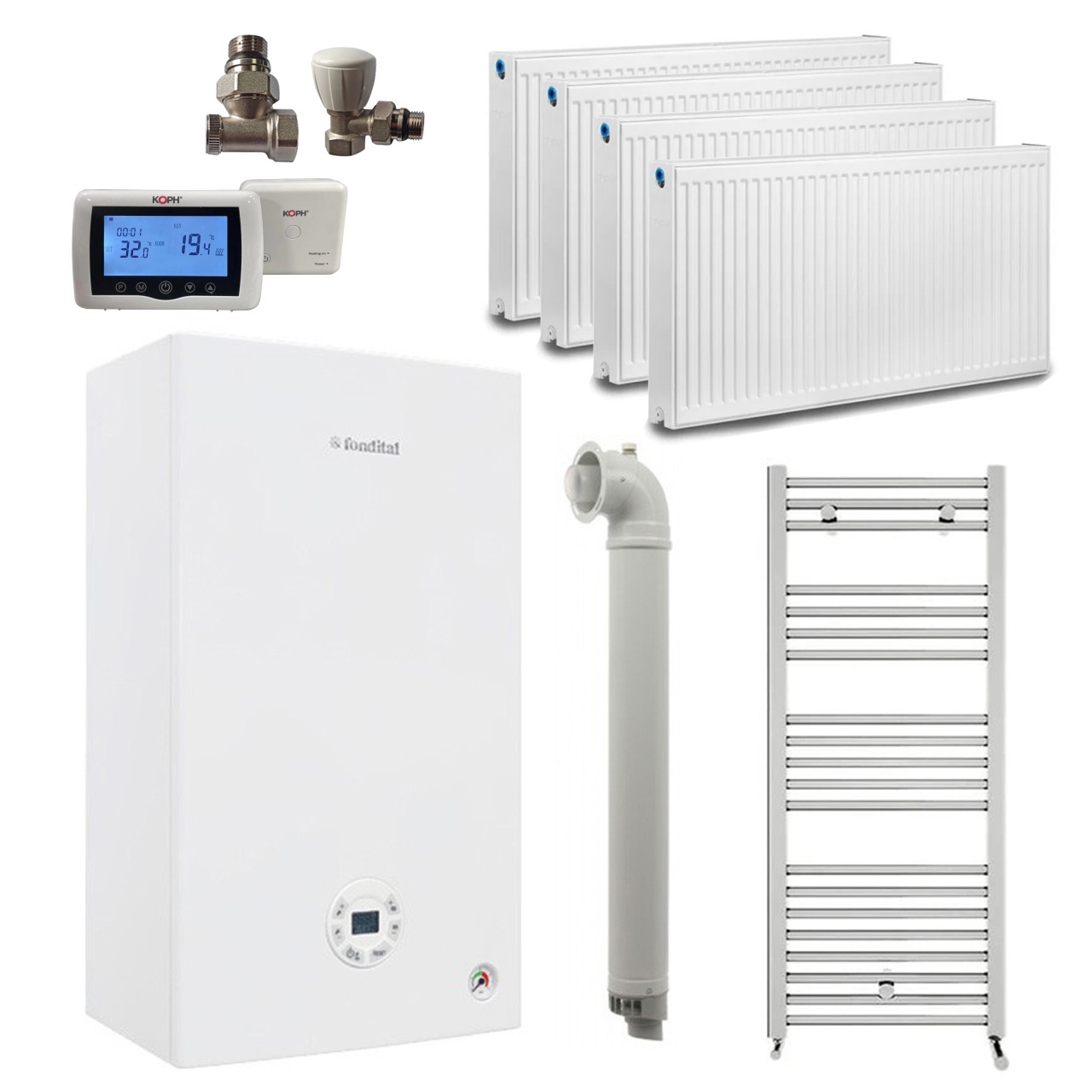 Pachet apartament cu 3 camere, centrala termica pe gaz in condensare Fondital Tenerife KC 24 kW, Calorifere, Termostat Inteligent, Set robineti