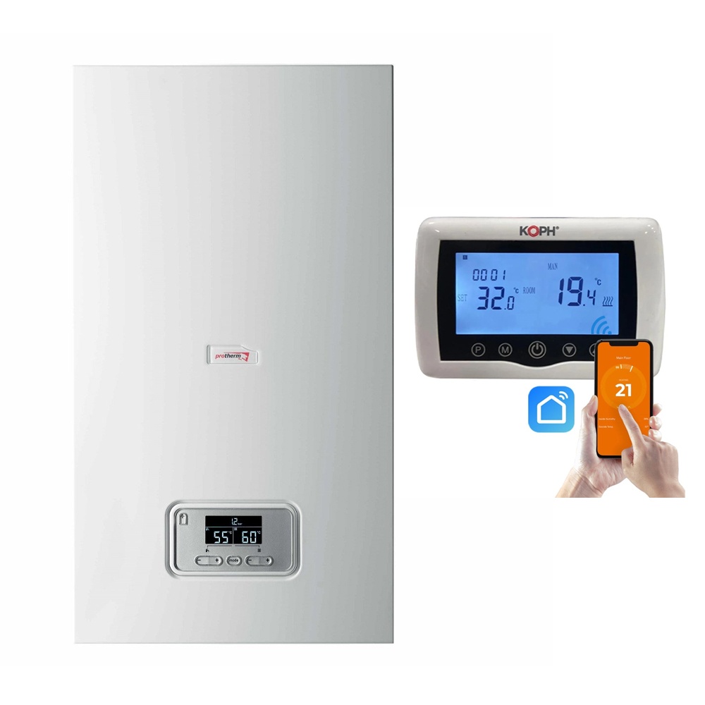 Pachet centrala termica electrica Protherm Ray 6 kW KE 14EU, vas expansiune 8 litri, display digital, racord tur/retur G 3/4", 40 m² si Termostat