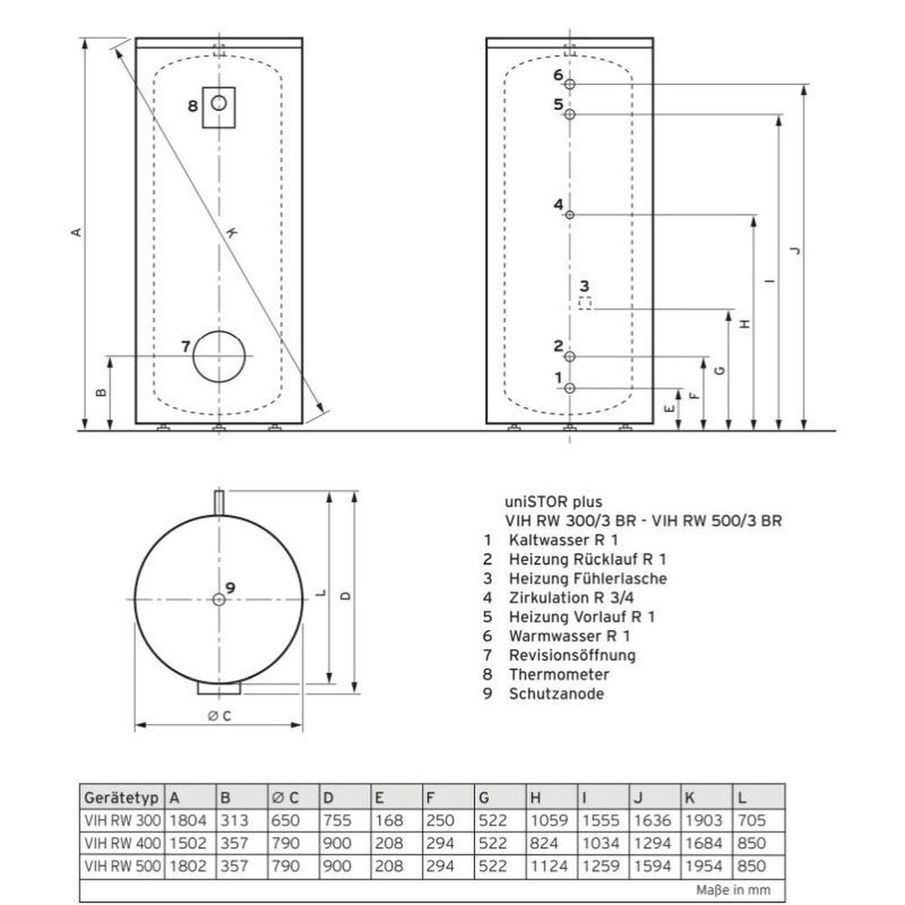 Boiler cu o serpentina pentru pompe de caldura VIH RW 300/BR, 300 litri - 1 | YEO