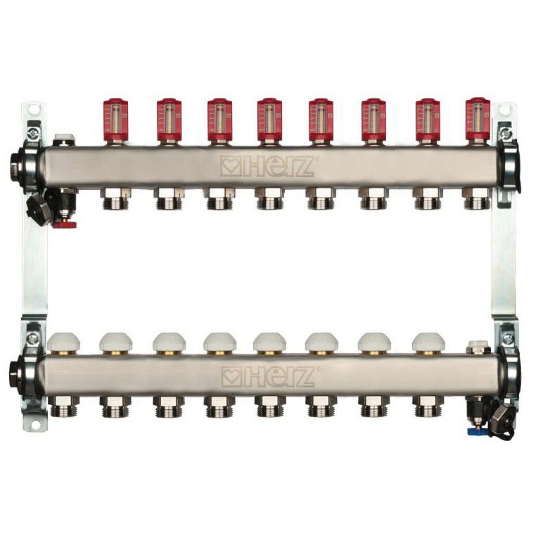 Distribuitor pentru incalzire pardoseala, 8 cai, HERZ, inox 1", cu iesire G 3/4