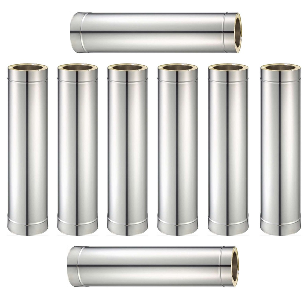 Pachet 8 bucati tub inox izolat pentru cos fum KOPH, cu perete dublu, lungime 1 m, diametru interior 180 mm