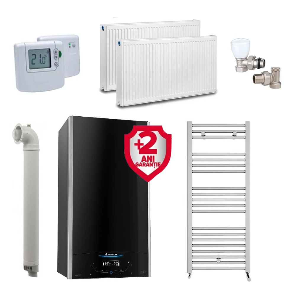 Pachet apartament cu 1 camera, centrala Ariston ALTEAS ONE+ NET, 24 kW, Wi-fi, Clasa A+, Kit de evacuare inclus + Termostat ambient fara fir