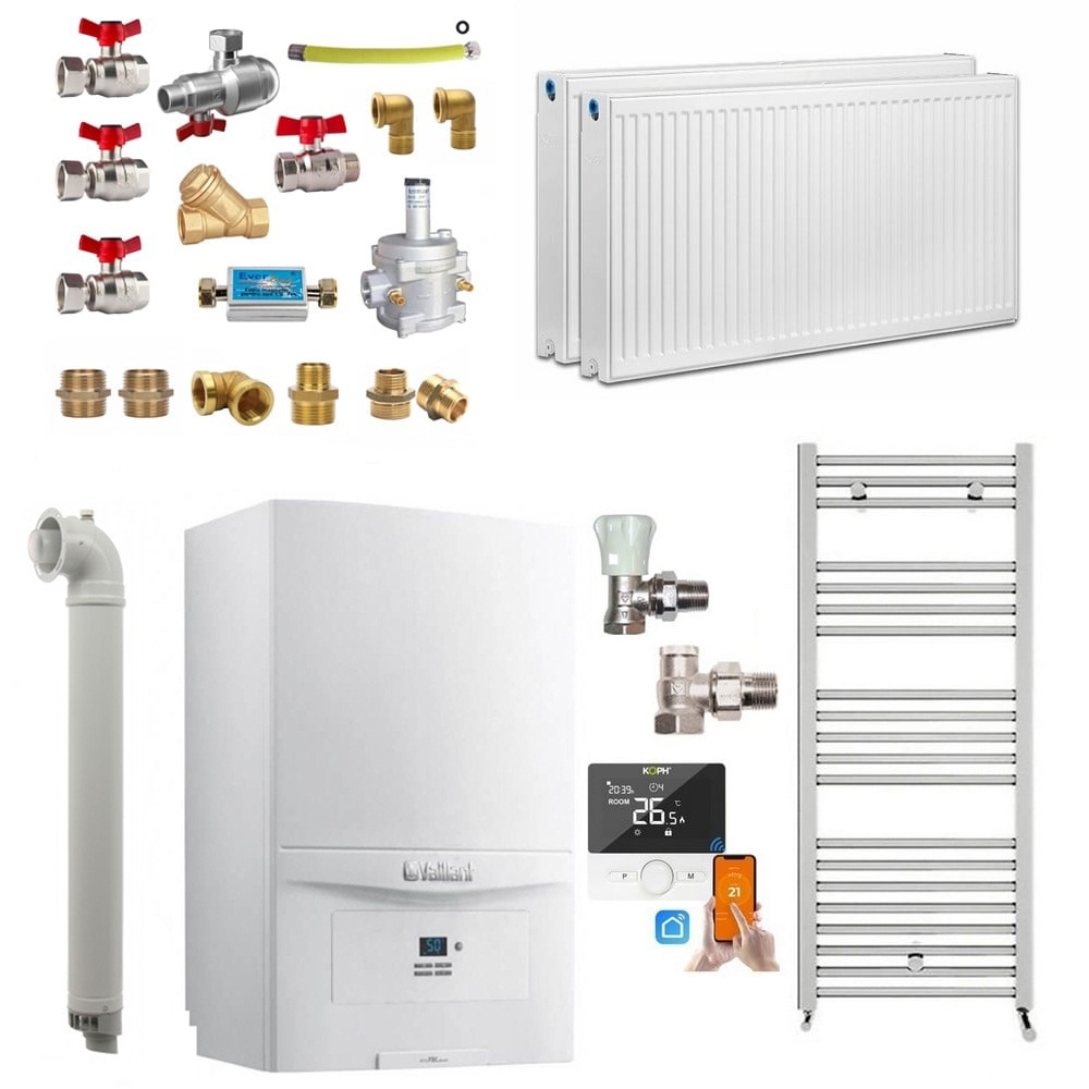 Pachet apartament cu 1 camera, centrala termica pe gaz in condensare Vaillant ecoTEC pure VUW 236/7-2, 20.2 kW, Calorifere, Termostat inteligent, Set