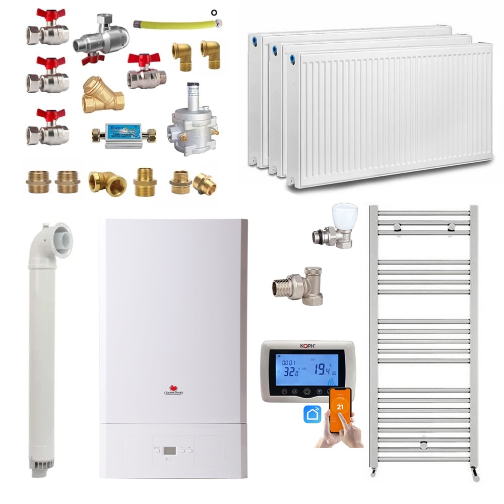 Pachet apartament cu 2 camere, Centrala termica pe gaz in condensare Saunier Duval Semiatek Condens 22.4 kW, Calorifere, Termostat inteligent, Set