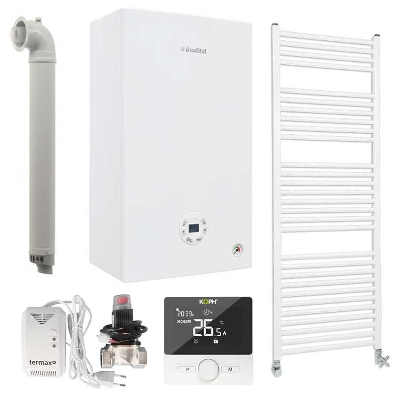 Pachet centrala termica pe gaz/GPL in condensare Fondital Tenerife KC 24 kW, clasa A, vas expansiune 9 litri, Kit evacuare, Termostat ambiental KOPH