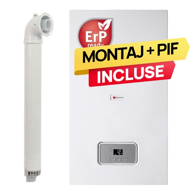Pachet centrala termica pe gaz in condensare Saunier Duval Semia 25-A, 19.1 kW, Kit evacuare inclus + Montaj + PIF (valabil pentru NEAMT, IASI si