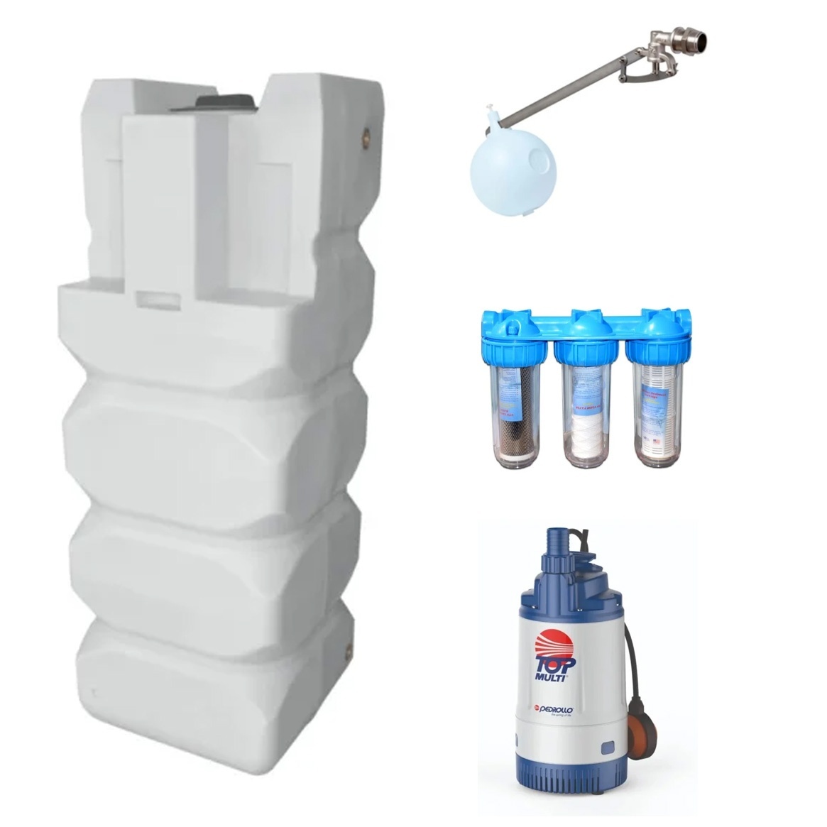 Pachet Stocare Apa - Rezervor stocare apa potabila 750 litri cu ioni de argint Aquapur + Filtre + Pompa submersibila Pedrollo