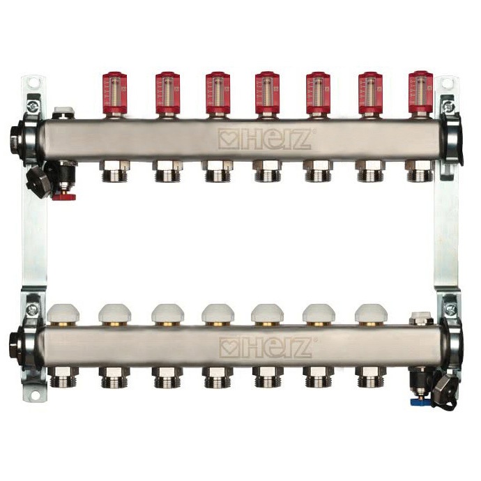 Distribuitor pentru incalzire pardoseala, 7 cai, HERZ, inox 1", cu iesire G 3/4