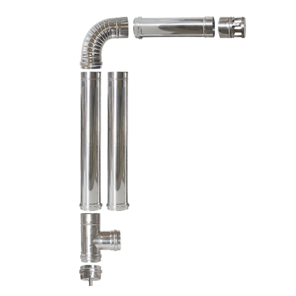 Kit cos fum de interior simplu perete Termax pentru centrale cu peleti, din inox, Ø 100 mm, conectare centrala - cos fum exterior