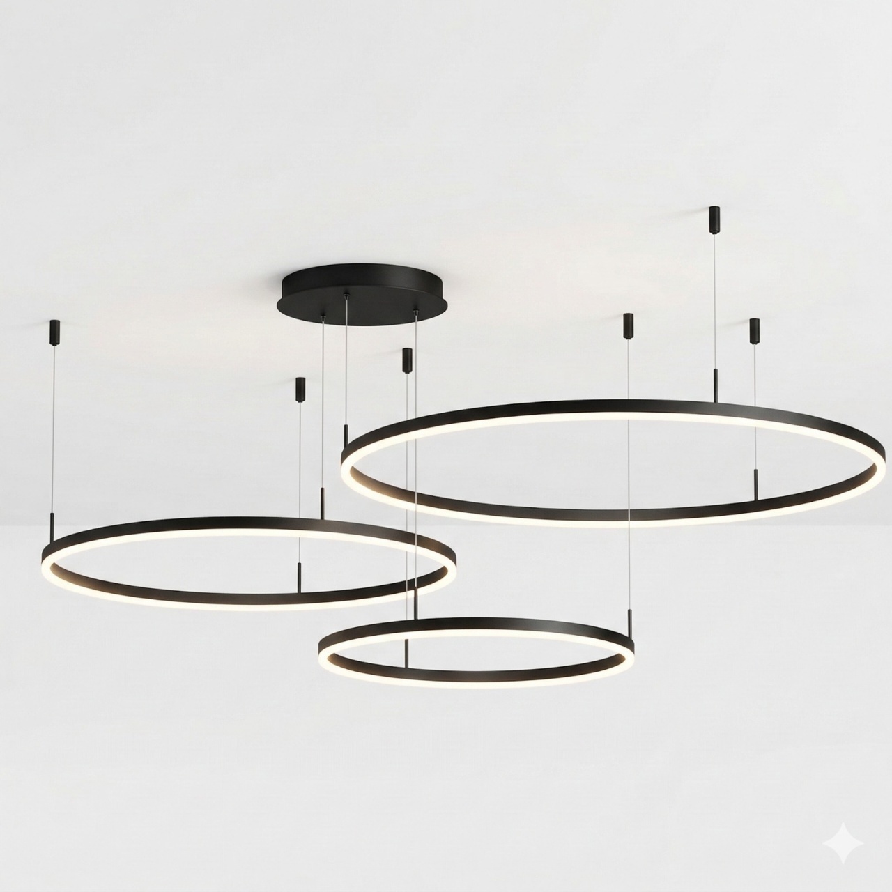 Lustra LED, Culoare Maro Inchis, 3 cercuri 60+40+30 cm cu telecomanda, WIFI 2.4G lumina/rece/calda/neutra intensitate reglabila