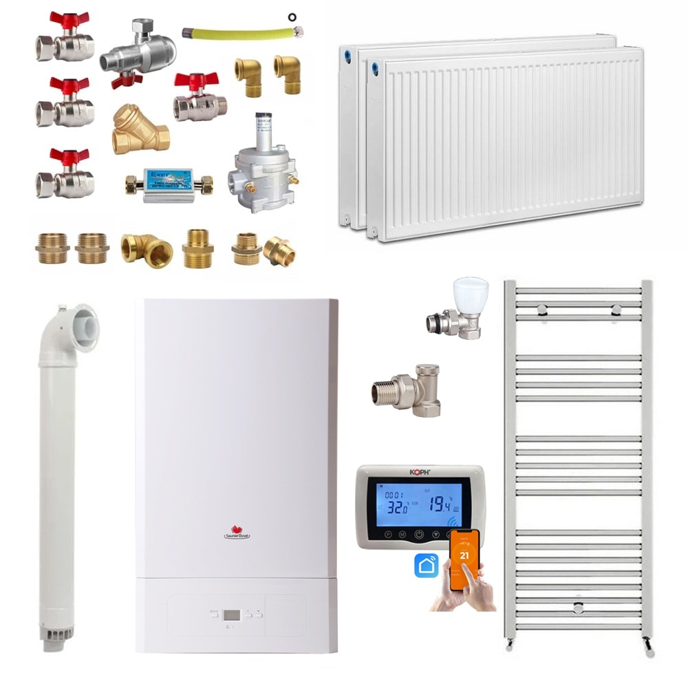 Pachet apartament cu 1 camera, Centrala termica pe gaz in condensare Saunier Duval Semiatek Condens 22.4 kW, Calorifere, Termostat inteligent, Set