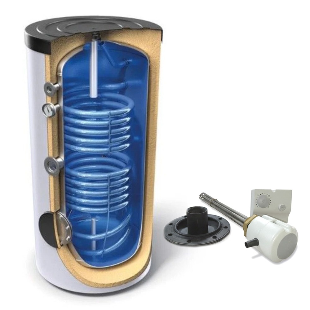 Pachet boiler stativ 300 litri, 2 serpentine, TESY EV 10/7 S2 si rezistenta electrica cu termostat Tesy 4.5 kW