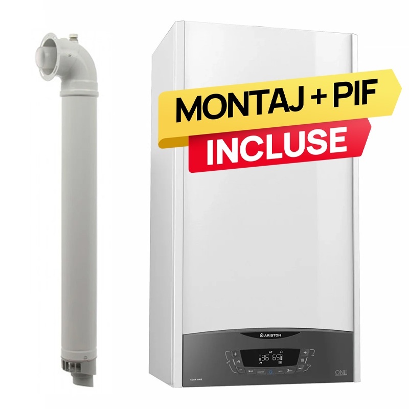 Pachet centrala termica pe gaz/GPL in condensare Ariston Clas One WIFI 24 kW, incalzire si ACM, Kit evacuare inclus + Termostat ambiental Wifi +