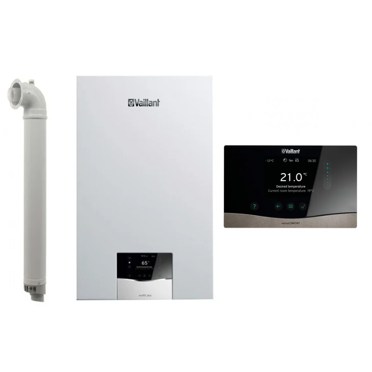 Pachet centrala termica pe gaz in condensare Vaillant ecoTEC plus VU 30CS/1-5, 29.9 kW, doar incalzire, Kit de evacuare inclus, Automatizare Vaillant