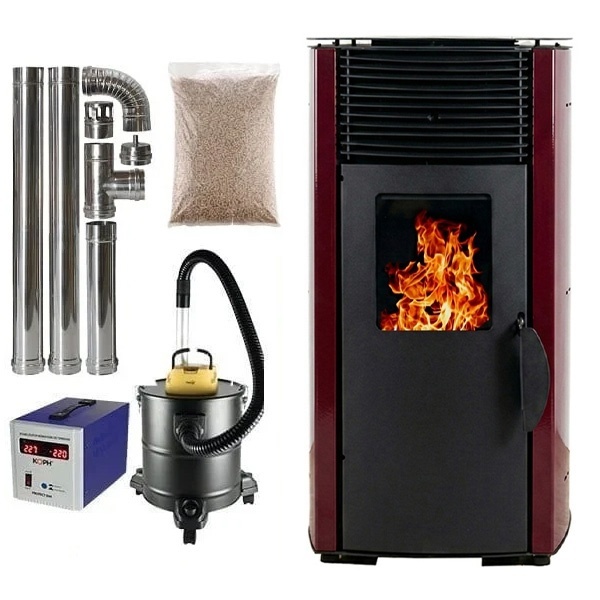 Pachet soba pe peleti KOPH PD 10 kW, cu aer cald, buncar peleti 12 kg, 60 mp, Bordo