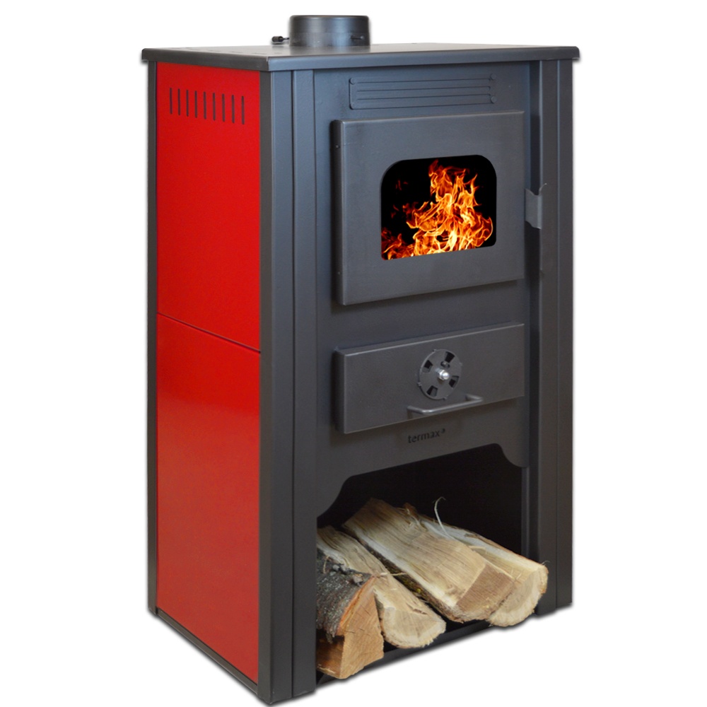 Termosemineu pe lemn Termax Alma, 11.52 kW, randament 85.59%, 75 m², Rosu