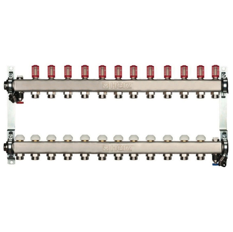 Distribuitor pentru incalzire pardoseala, 14 cai, HERZ, inox 1", cu iesire G 3/4