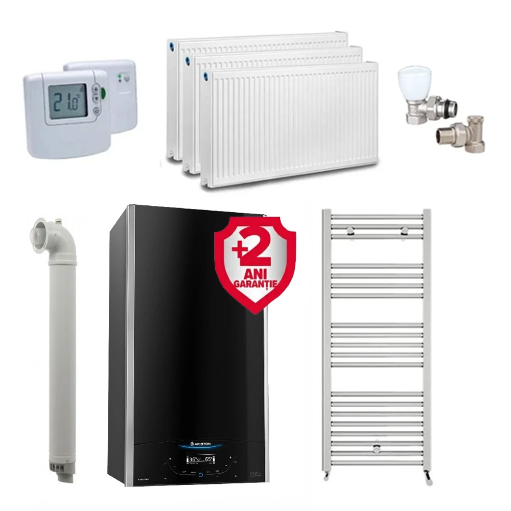 Pachet apartament cu 2 camere, centrala Ariston ALTEAS ONE+ NET, 24 kW, Wi-fi, Clasa A+, Kit de evacuare inclus + Termostat ambient fara fir