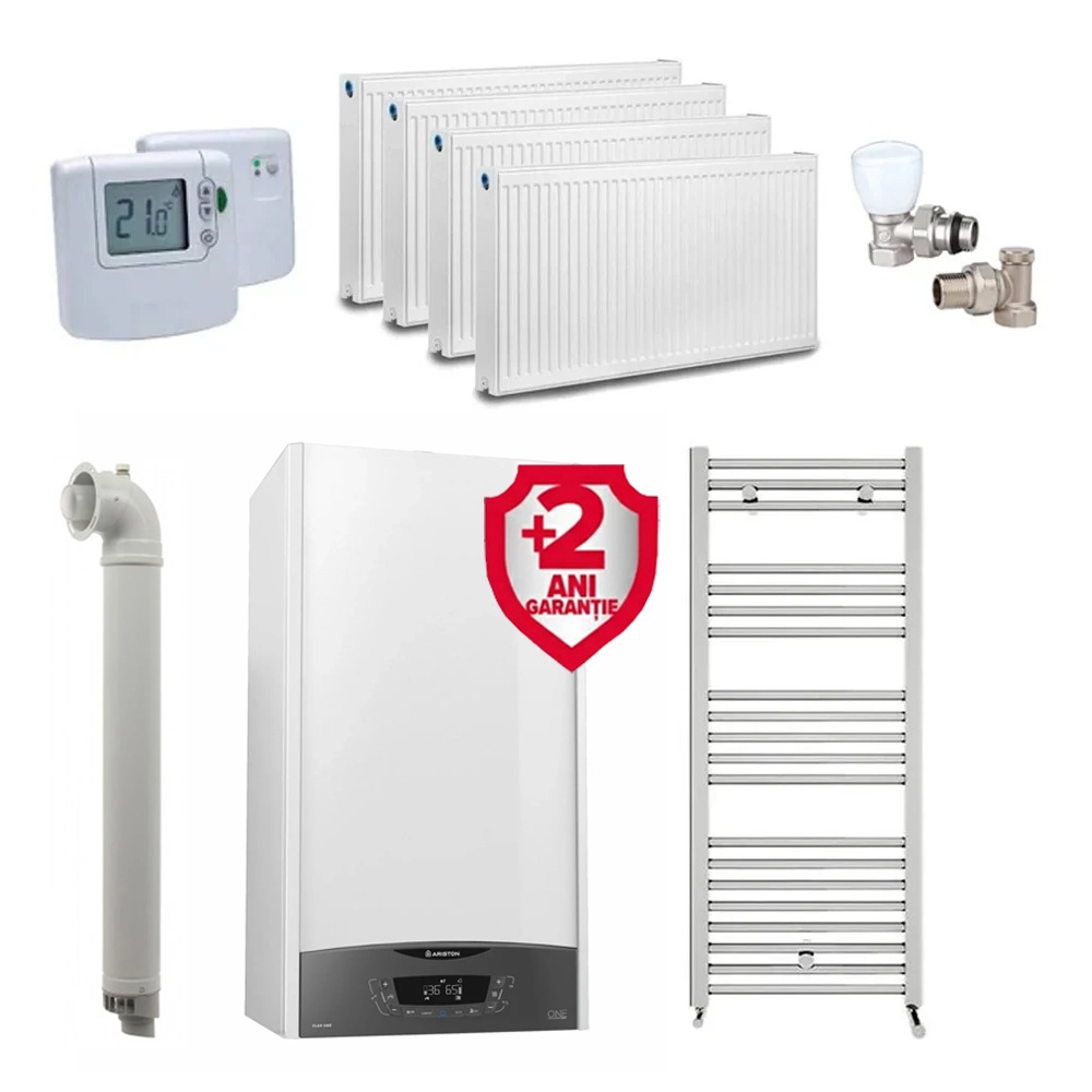 Pachet apartament cu 3 camere, centrala Ariston Clas One Wifi 30 kW, incalzire si ACM, Kit evacuare inclus + Termostat ambient fara fir Honeywell