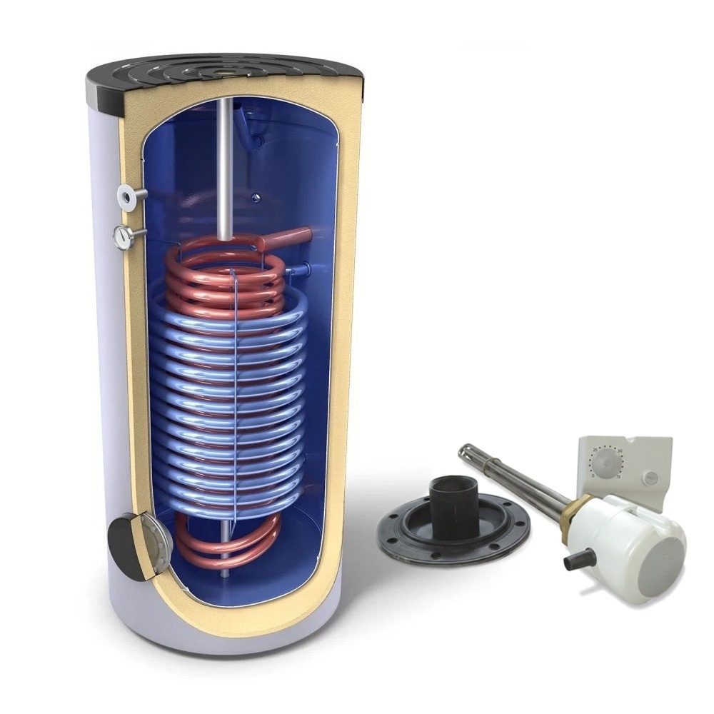 Pachet boiler termo pentru apa calda menajera Tesy EV 12S+17S 500 75, 500 litri, 2 serpentine si rezistenta electrica cu termostat Tesy 4.5 kW