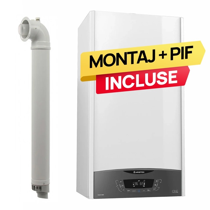 Pachet centrala termica pe gaz/GPL in condensare Ariston Clas One 35 kW, Wi-Fi, incalzire si ACM, Kit evacuare inclus + Termostat ambiental Wifi +