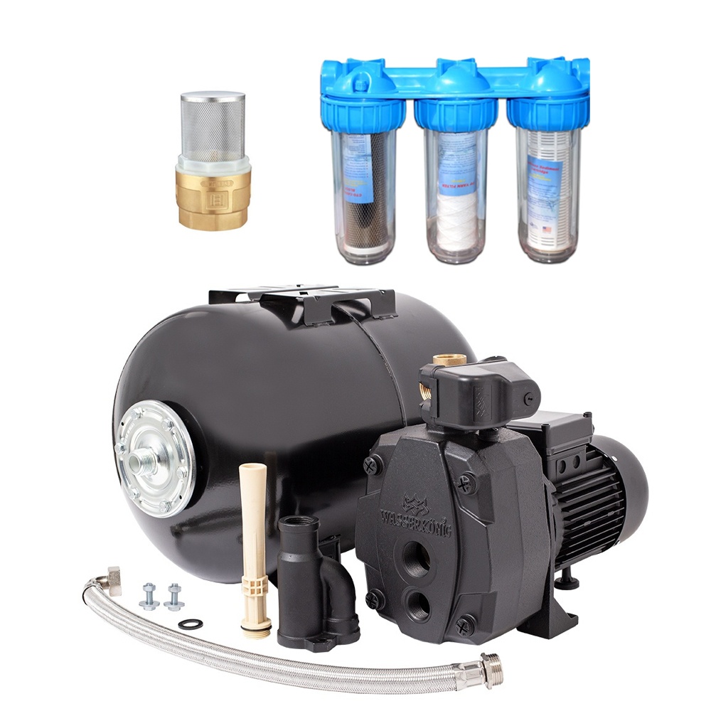 Pachet hidrofor cu pompa de mare adancime Wasserkonig, putere 1500 W, debit 2880 l/h, inaltime refulare 68 m, vas de expansiune 24 litri, Set 3