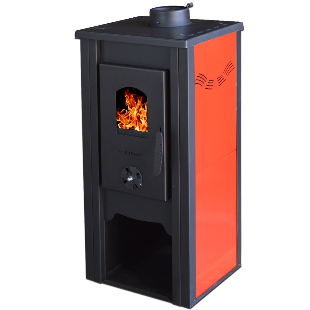 Soba pe lemn Termax Bucur, 6.11 kW, randament 86.49%, 40 m², spatiu depozitare lemne, Rosu