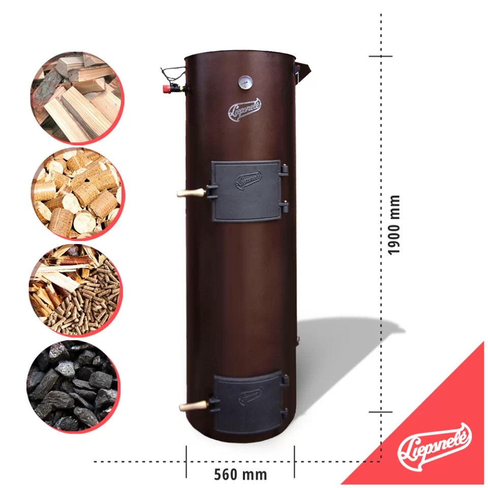 Centrala tip lumanare pe lemne, carbune, brichete de rumegus, peleti, 20 kW, Liepsnele L20 Universal