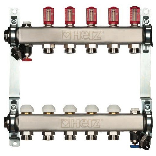 Distribuitor pentru incalzire pardoseala, 5 cai, HERZ, inox 1", cu iesire G 3/4