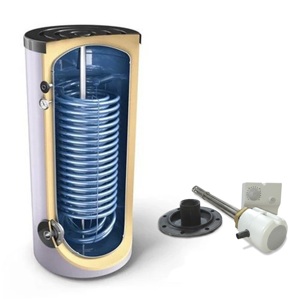 Pachet boiler indirect cu serpentina marita pentru pompe de caldura TESY EV 2x19 S 300 65 HP, 300 litri si rezistenta electrica cu termostat Tesy 4.5