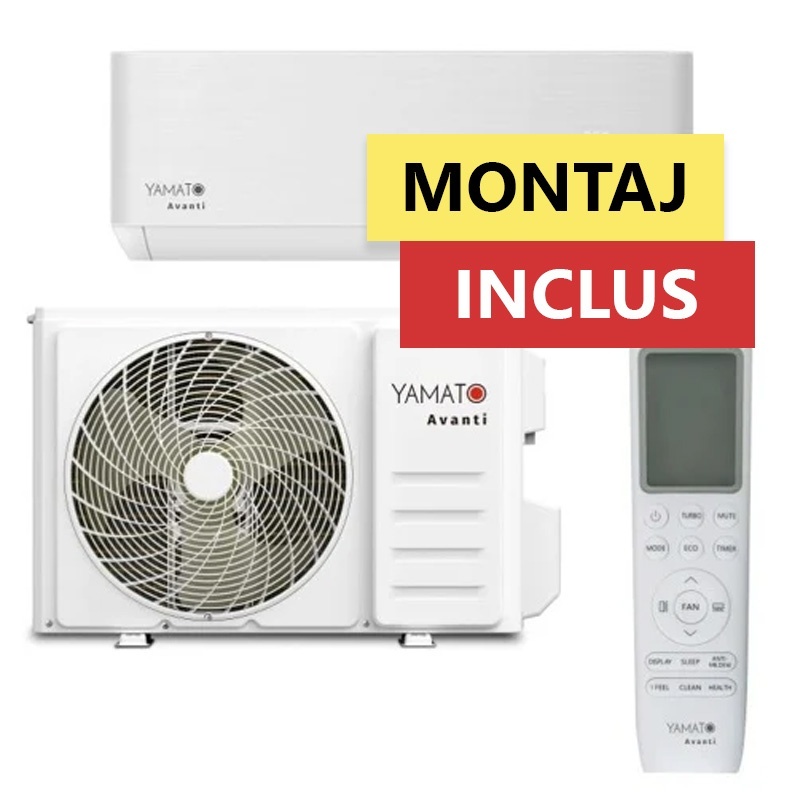 Pachet Montaj Inclus - Aparat de aer conditionat Yamato Avanti YW24T3N Inverter 24.000 BTU, R32, Clasa A++/A+, Wi-Fi incorporat, Golde Fin (valabil