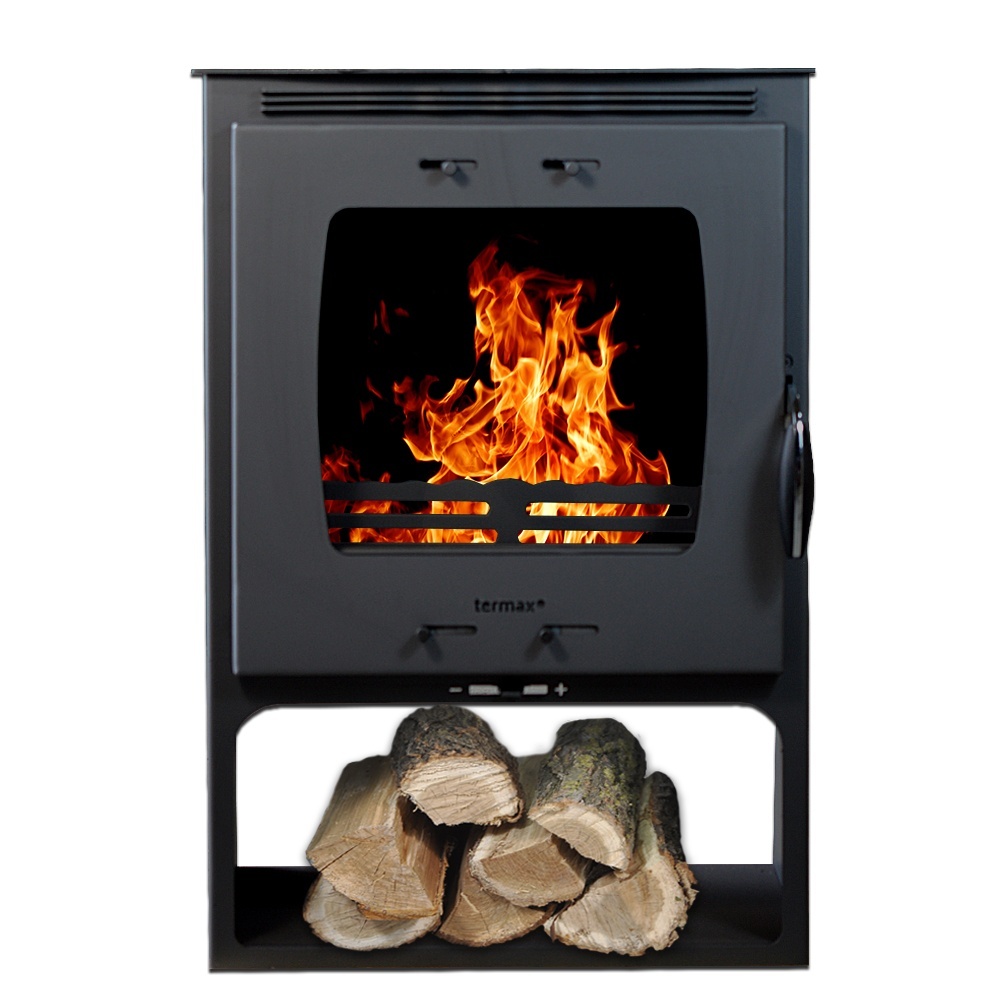Soba pe lemn Termax Atria, 12.2 kW, randament 84.17%, 80 m², spatiu depozitare lemne, Negru