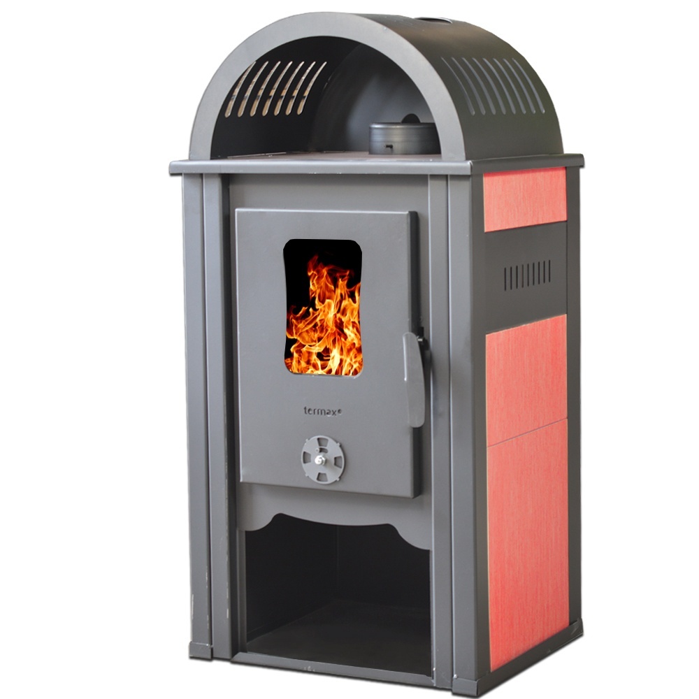 Soba pe lemn Termax Aurora, 8.45 kW, randament 80.36%, 55 m², spatiu depozitare lemne, Rosu