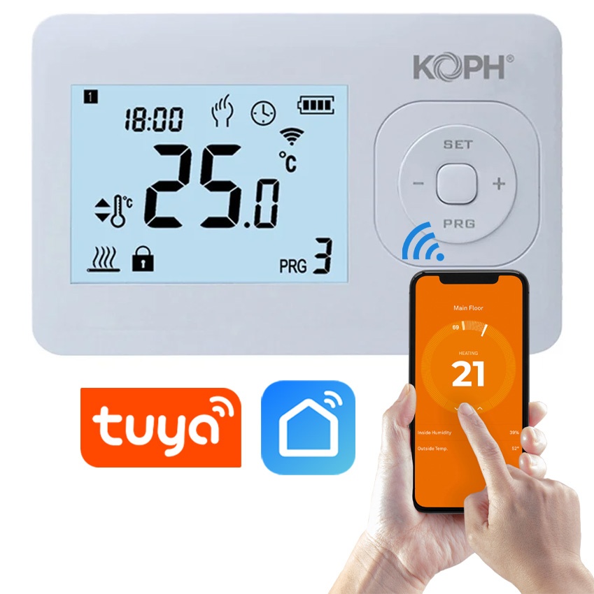 Termostat inteligent KOPH i302 pentru centrale termice, WiFi, Control prin internet, Tuya Smart/Smart Life