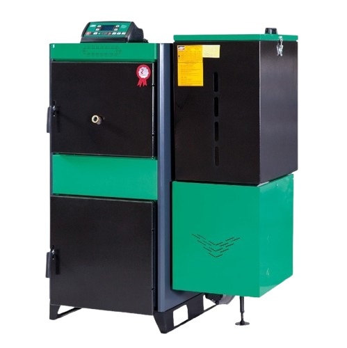 Centrala mixta lemn/pelet Termax 40 kW, 265 mp, volum manta apa 115 litri, diametru cos fum Ø180 mm, trecere automata lemn/pelet