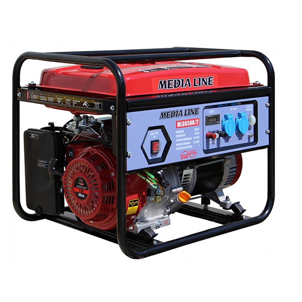 Generator de curent monofazat Media Line MLG6500/2, putere maxima 6.5 kVA, Benzina, AVR cu perii, Rezervor combustibil 25 litri