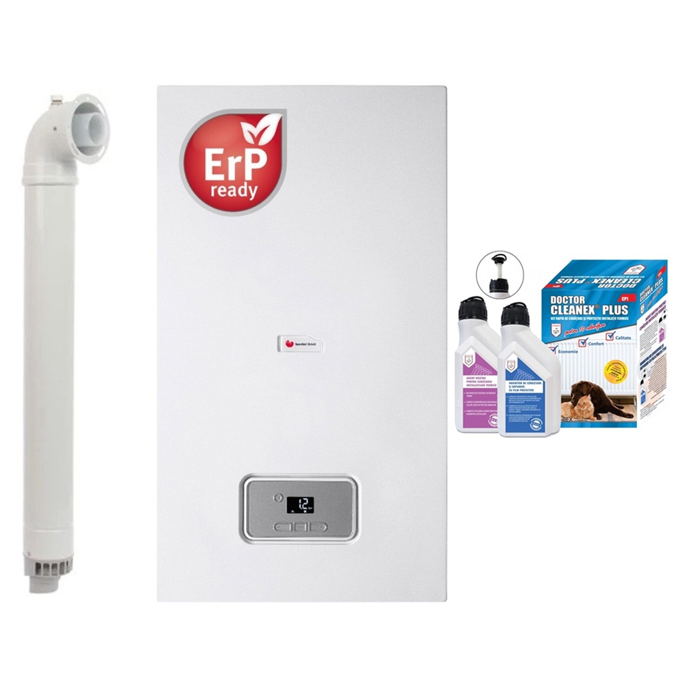 Pachet centrala termica pe gaz in condensare Saunier Duval Semia 25-A, 19,1 kW, Kit evacuare inclus si Kit rapid de curatare/protectie instalatii