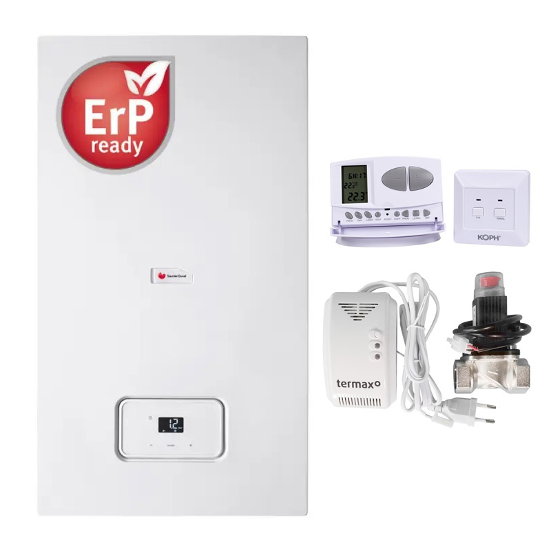 Pachet centrala termica pe gaz in condensare Saunier Duval Semia 25-A, 19.1 kW, Termostat ambiental KOPH CT7W, Kit senzor gaz si electrovalva 3/4",