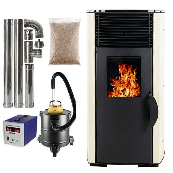 Pachet soba pe peleti KOPH PD 10 kW, cu aer cald, buncar peleti 12 kg, 60 mp, Crem