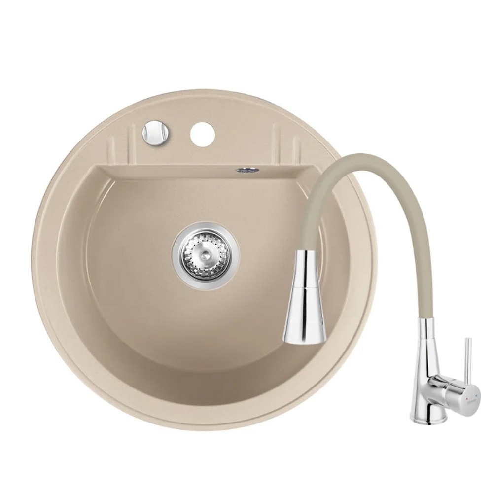 Set Chiuveta Granit Ferro Mezzo II & Baterie Zumba II crem si accesorii montaj