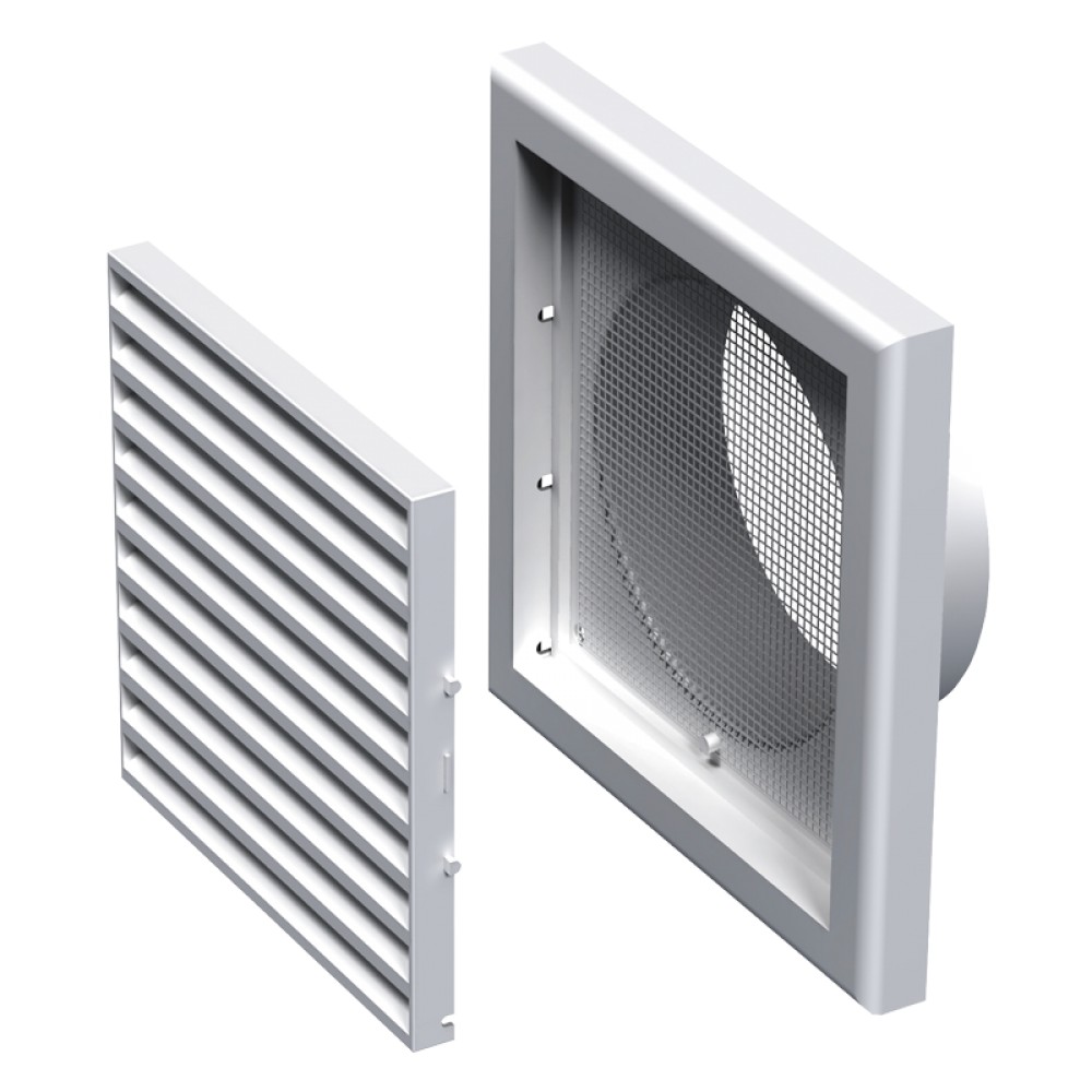 Grila ventilatie patrata Vents MV 100Vs, plasa pentru insecte, diametru 100 mm, 154 x 154 mm