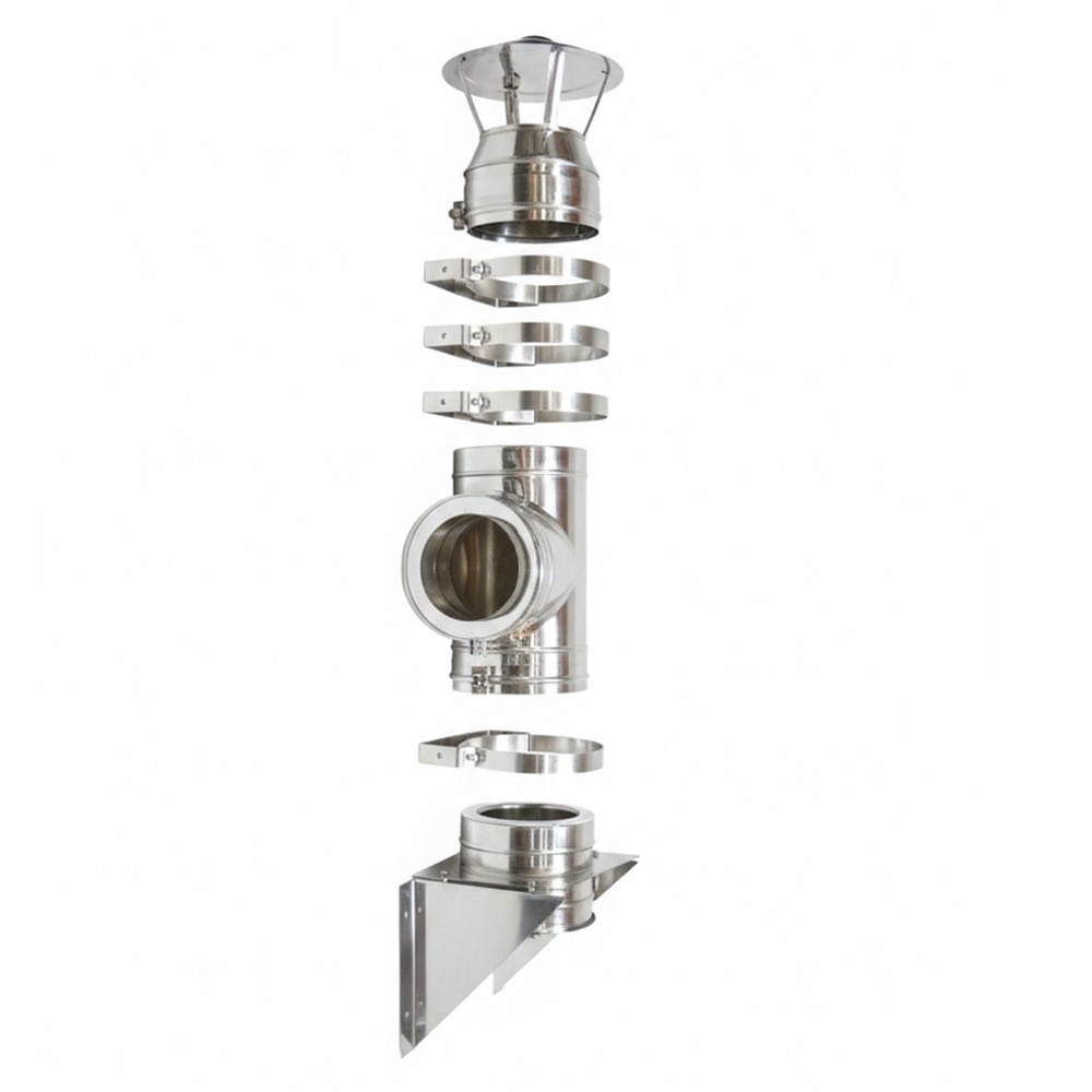 Kit exterior cos fum dublu perete izolat cu vata ceramica 2.5 mm, L, Ø200 mm