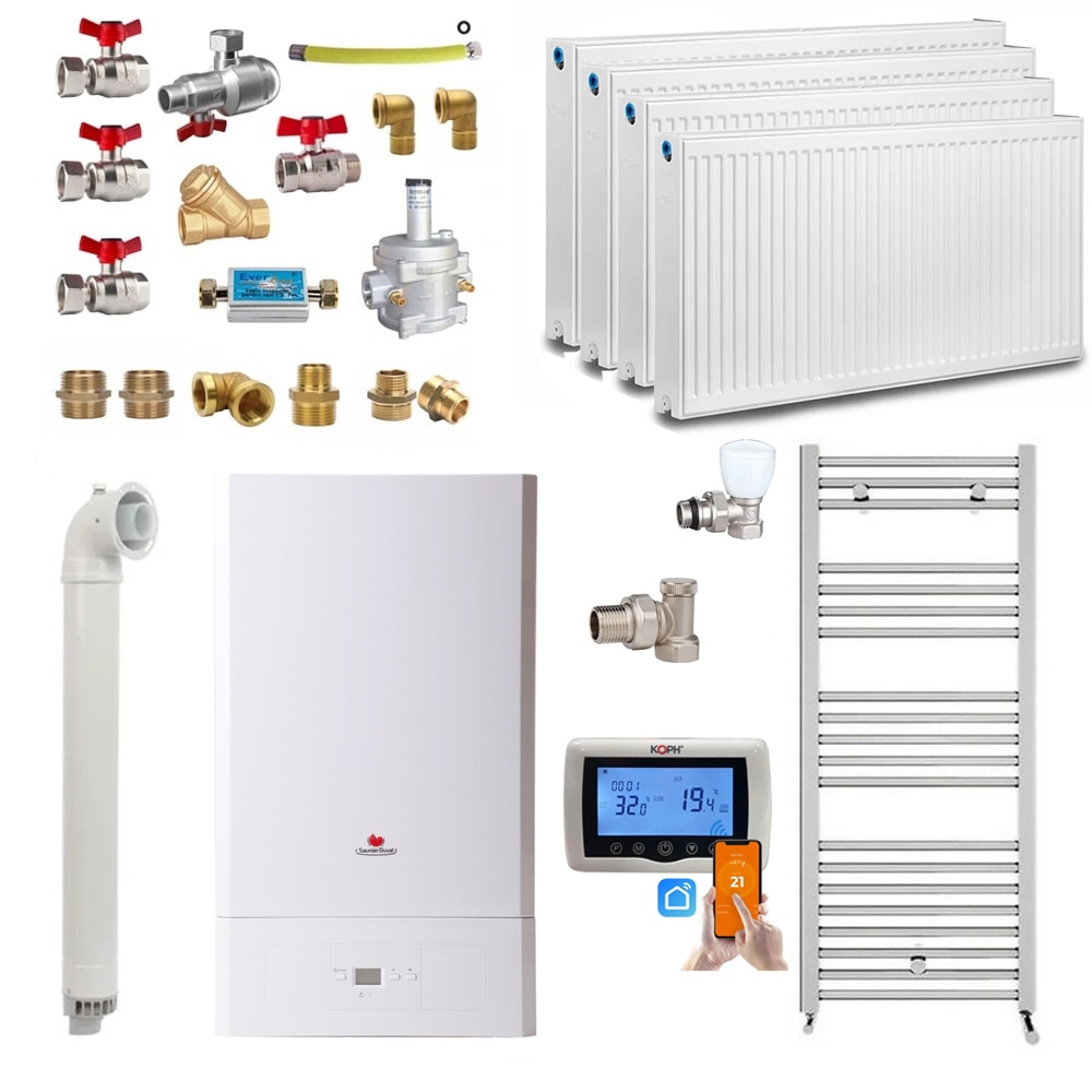 Pachet apartament cu 3 camere, Centrala termica pe gaz in condensare Saunier Duval Semiatek Condens 22.4 kW, Calorifere, Termostat inteligent, Set