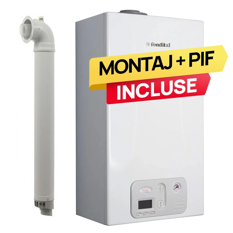 Pachet centrala termica pe gaz/GPL in condensare Fondital Antea KC 24 kW, incalzire si ACM, Clasa A, Kit de evacuare inclus + Montaj + PIF (valabil