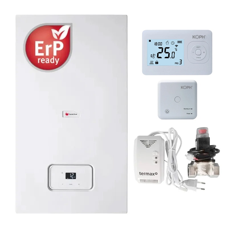Pachet centrala termica pe gaz in condensare Saunier Duval Semia 25-A, 19.1 kW, Termostat ambiental inteligent KOPH I302, Kit senzor gaz si